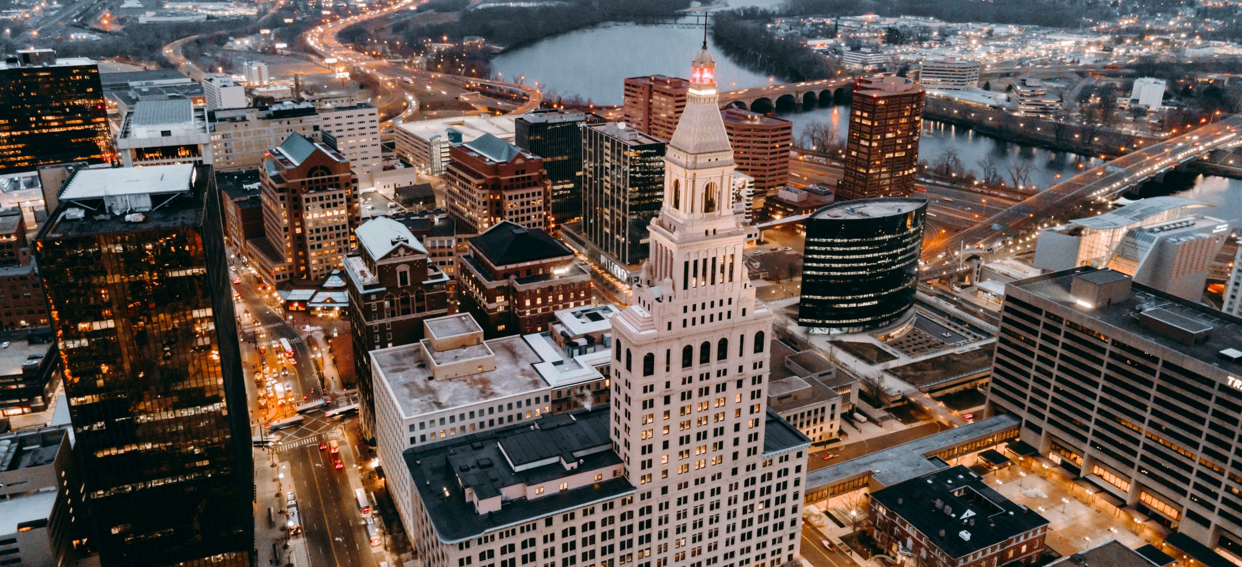 Aerial photo of Hartford in winter